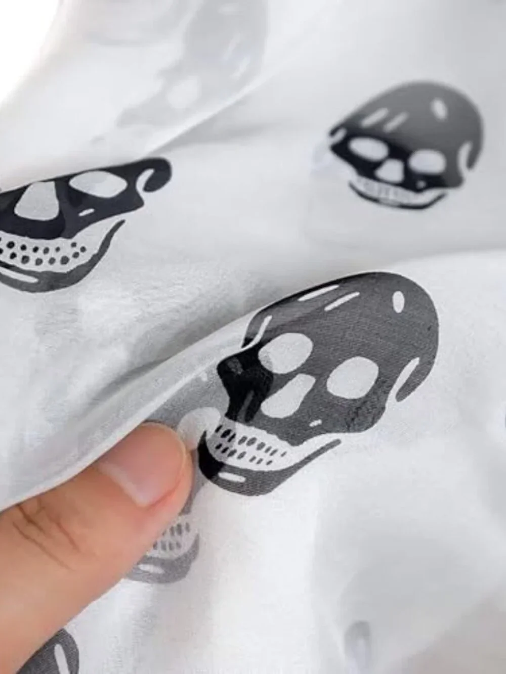 Genuine Pure Silk Chiffon Scarf - 59 inches Long Gothic Skull Pattern